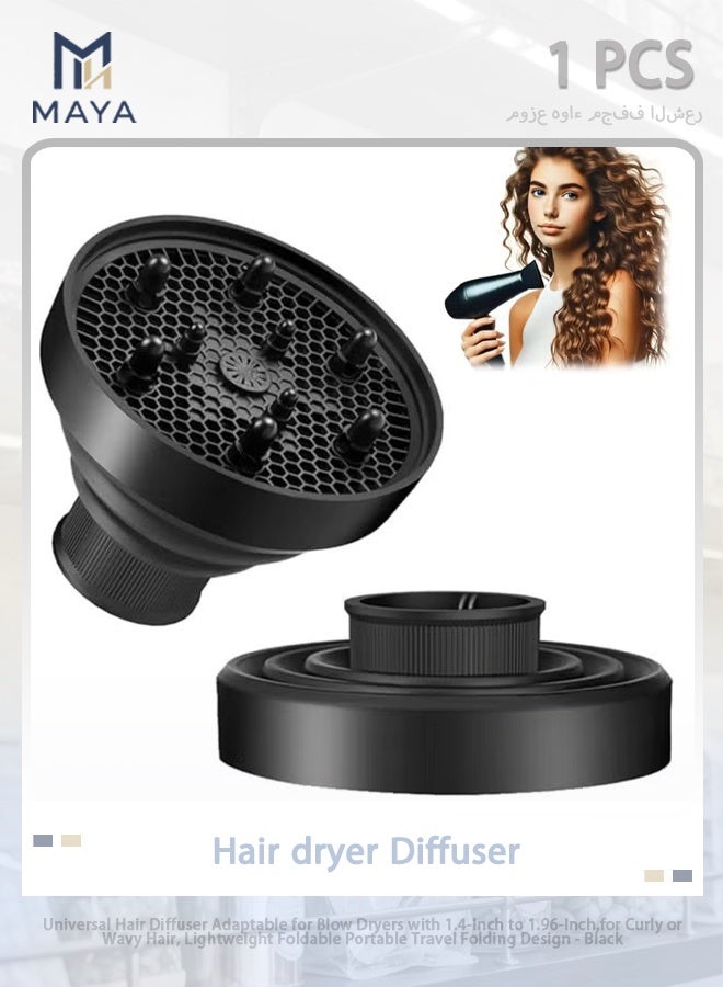 Maya Universal Hair Diffuser Adaptable for Blow Dryers with 1.4-Inch to 1.96-Inch,for Curly or Wavy Hair, Lightweight Foldable Portable Travel Folding Design - Black - Image 1